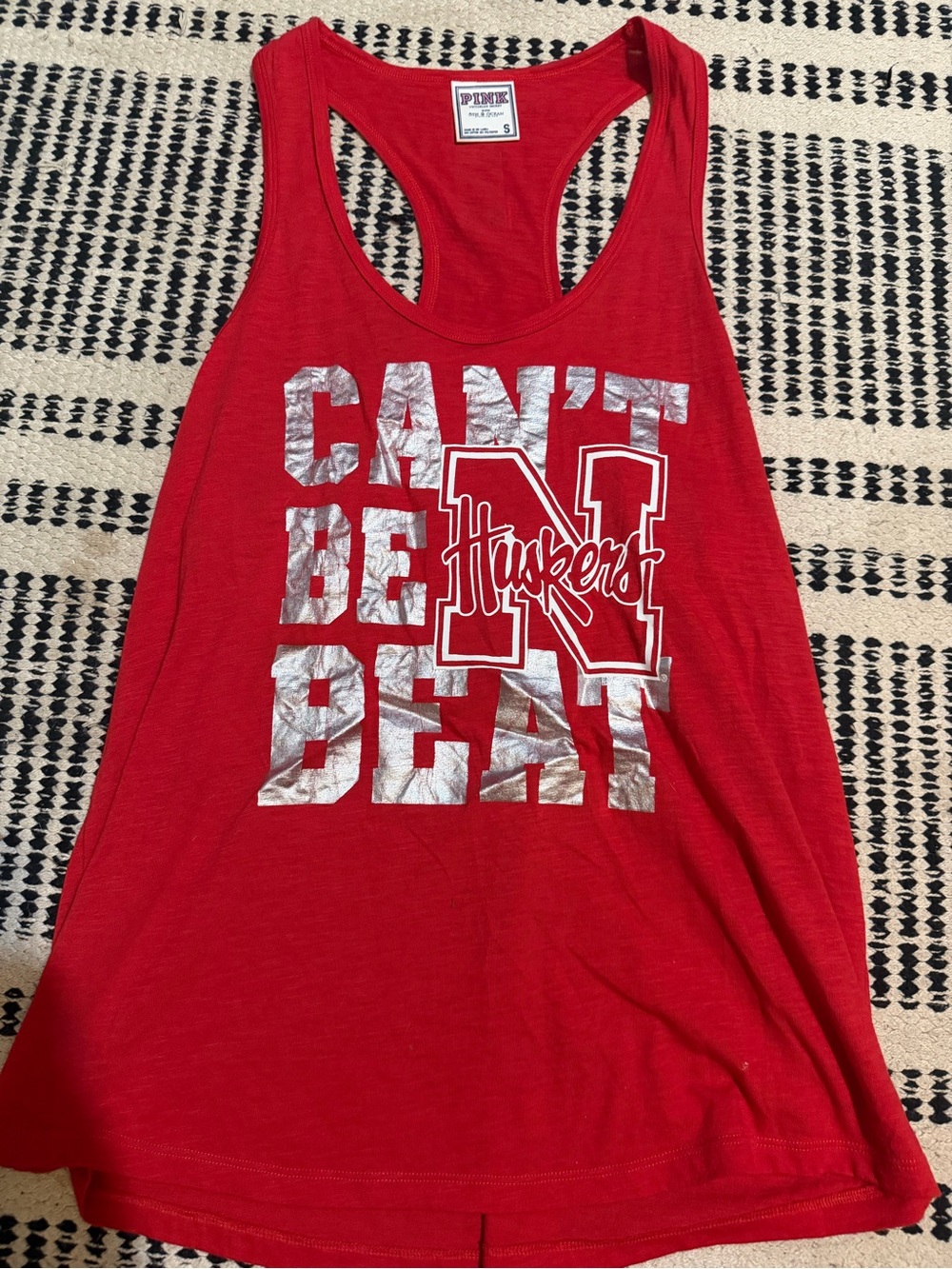 PINK Victoria's Secret Red Huskers Graphic Racerback Tank